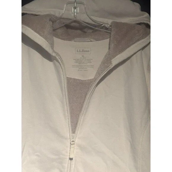 LL Bean Women’s XL Faux Fur Lined Full Zip Hoodie Off White Pockets Retro Y2K - Picture 2 of 7